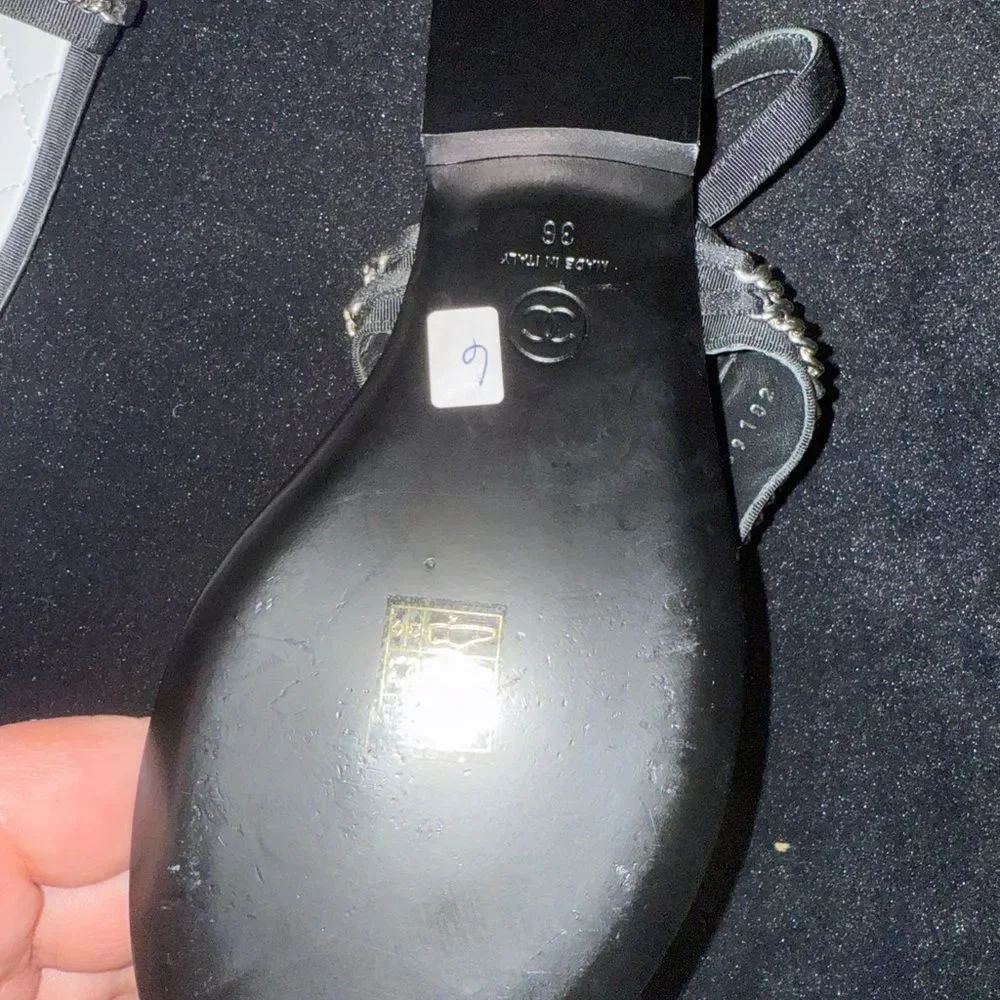 CHANEL Black and White Quilted Sandals floor sample minor scratches on bottom